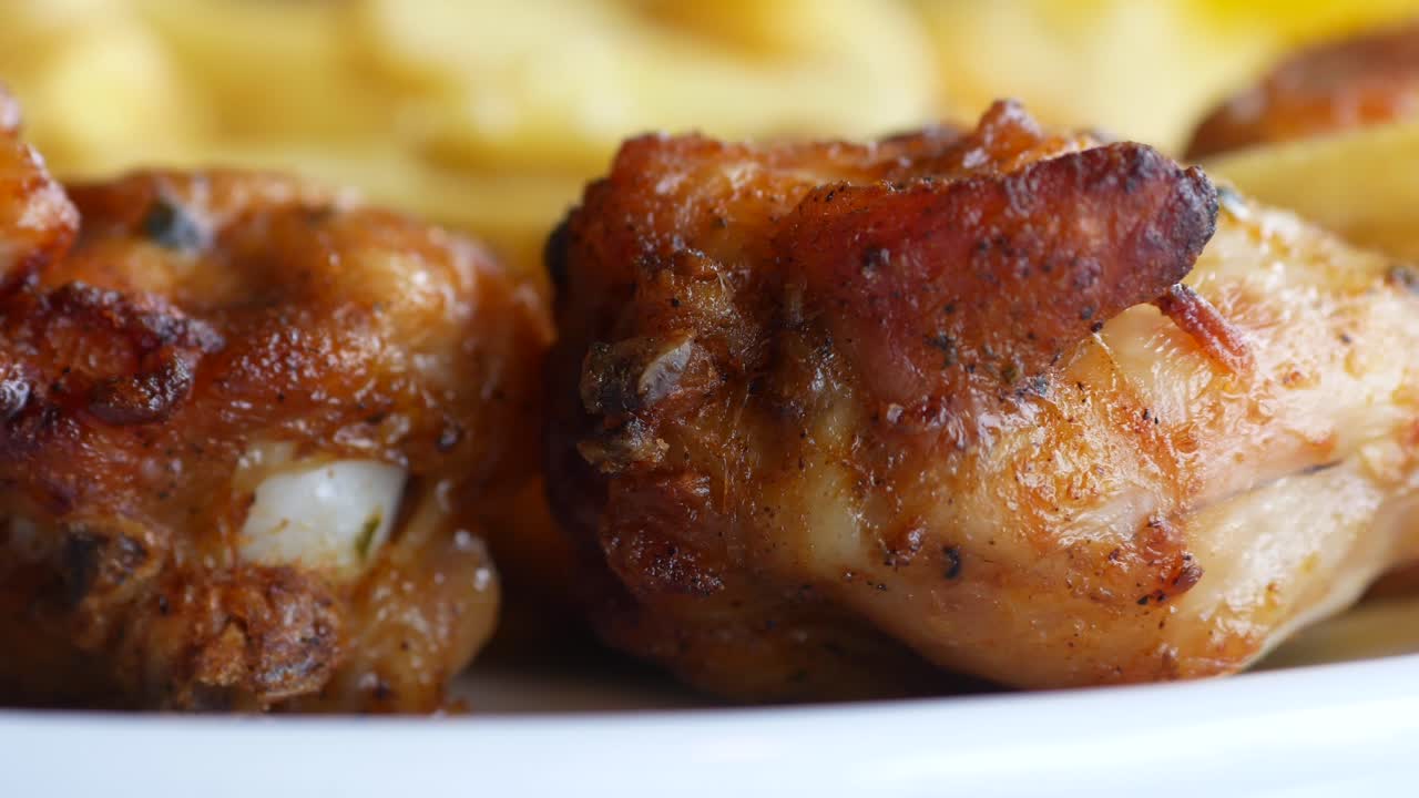 primer plano de alas de pollo fritas y crujientes