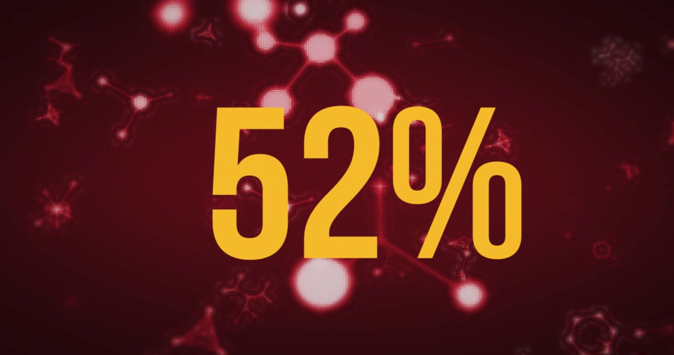 Bright node sweeping maroon and starting yellow percent numbers counting up showing tech progress