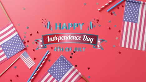 Animation-of-4th-of-july-text-over-flags-of-united-states-of-america-on-red-background