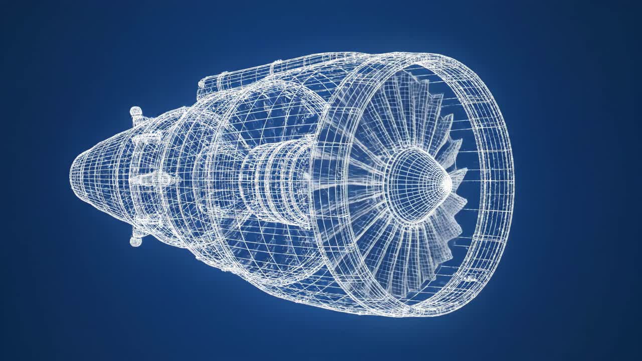 Jet Engine Blueprint Wireframe