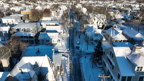 small town in america after winter snowstorm