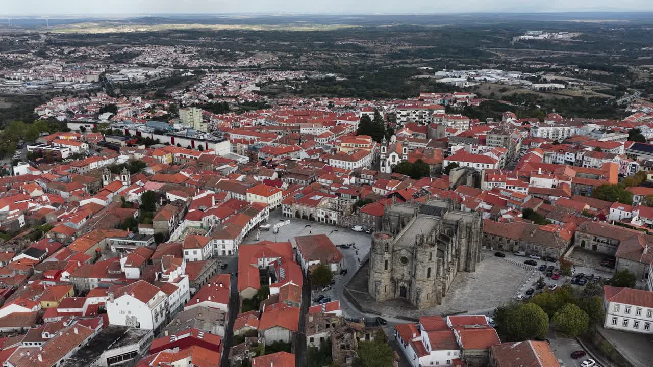 Guarda city cathedral and city on a cloudy day