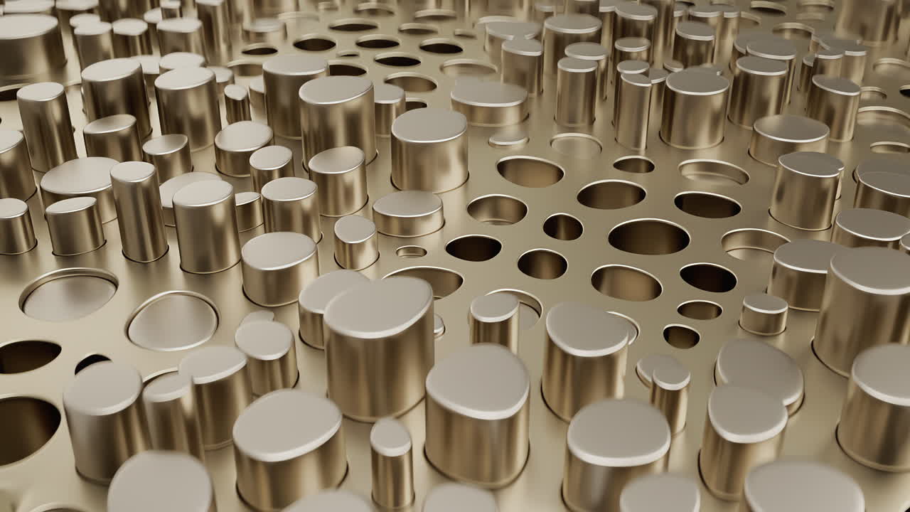 Loop animate abstract golden structure featuring intricate cylindrical patterns that captivate the