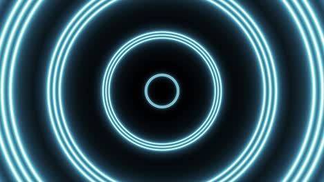 grupo azul de círculos de neón movimiento de bucle sin costuras fondo gráfico. vuelo futurista abstracto en animación de túnel