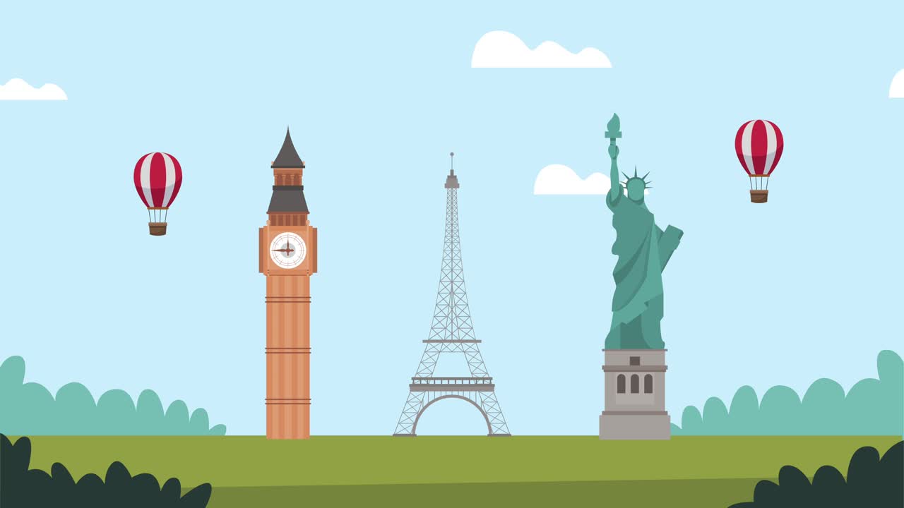 세계 관광의 날을 기념하는 랜드마크 애니메이션