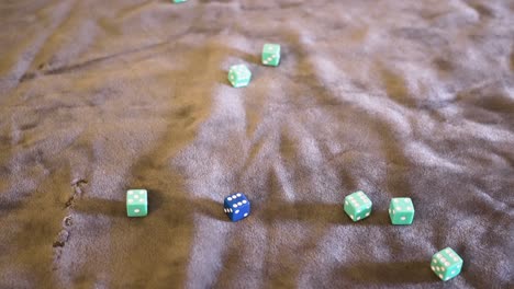 point of view, various blue dice being rolled