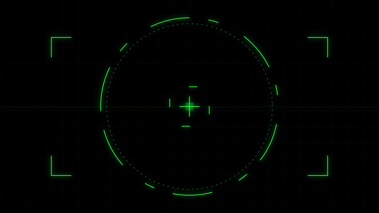 Digital Green HUD Target Reticle Overlay on Dark Grid Background