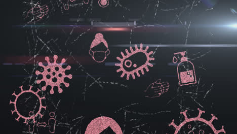 coronavirus concept icons against dark background with scratches