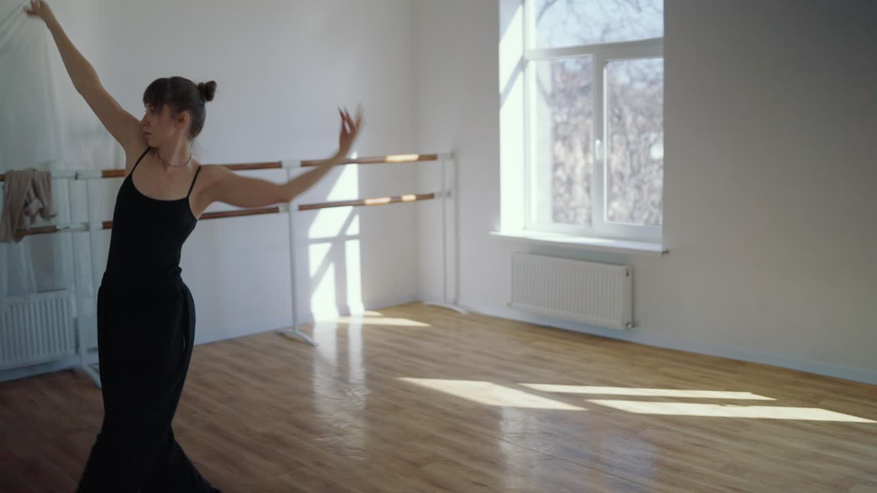 Dance studio scenes with a female dancer