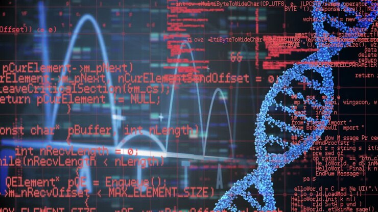 Animation of dna strand spinning and data processing