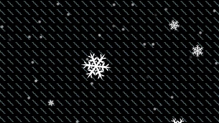 Animation of snow falling over zigzag pattern on black background