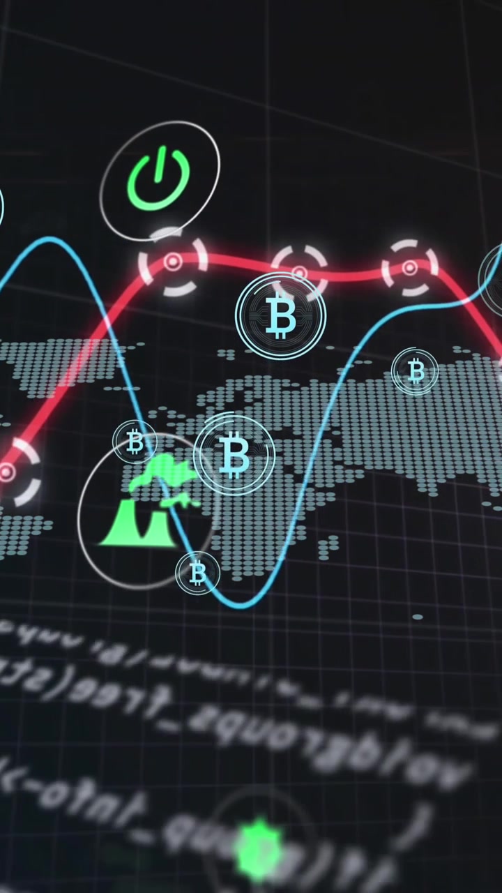 Animação de gráficos e vários ícones sobre linguagem de computador sobre mapa contra fundo abstrato