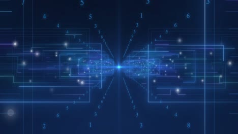 animación de escaneado de visores y procesamiento de datos con codificación binaria sobre fondo azul