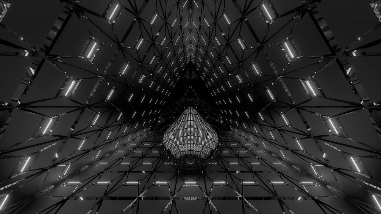 clip en escala de grises de forma de corazón que brilla el camino a seguir en vidrio roto que refleja la arquitectura de la superficie, animación gráfica 3d