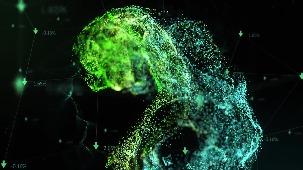 animación de la red de conexiones y procesamiento de datos a través de la malla verde