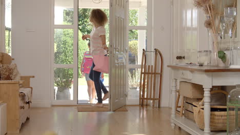 Children-Leaving-Home-For-School-With-Mother