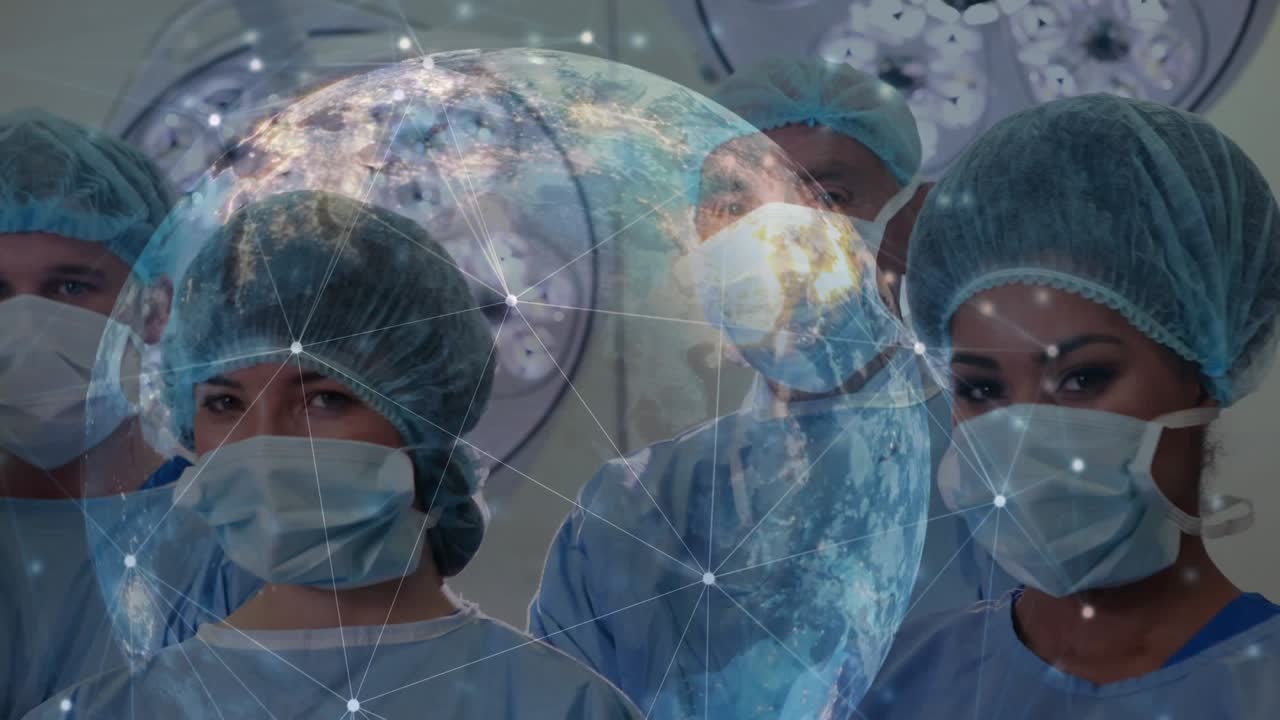 Animated globe rotates with "rotating" repeated, symbolizing the coronavirus pandemic