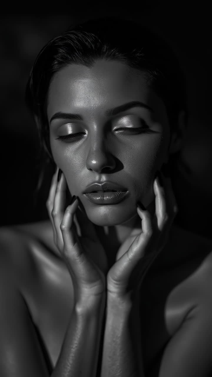 Dramatic Black and White Portrait of a Woman | Premium Stock Video Footage