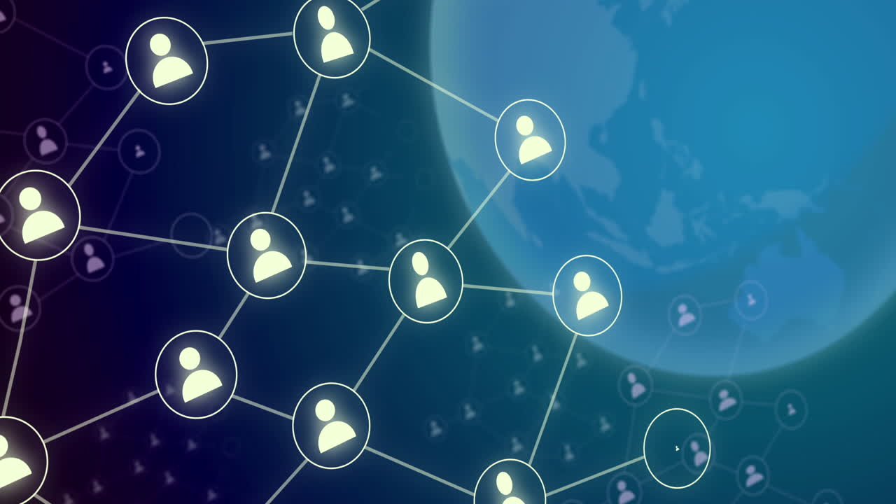 파란색 배경 위에 지구를 가진 아이콘의 애니메이션