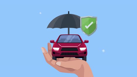 insurance service animation shield and umbrella with car