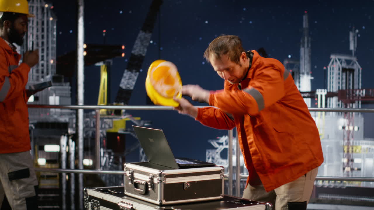 Workers expert concerned on offshore oil platform while doing emission tracking