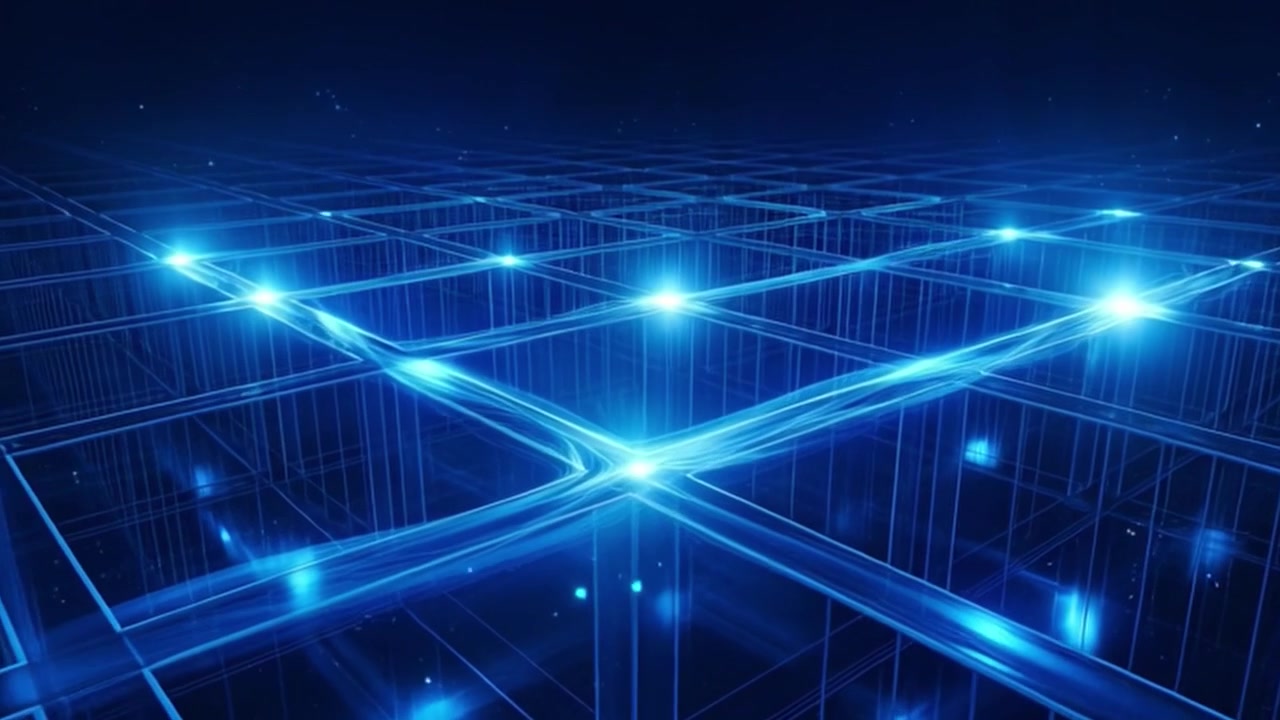 Abstract Digital Grid Network with Glowing Data Connections