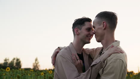 happy couple hugging outdoors