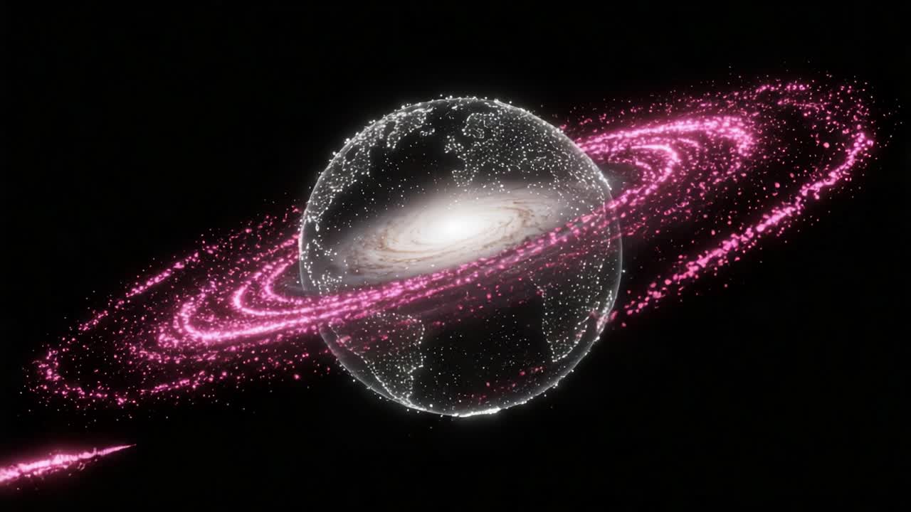 A Mesmerizing Cosmic Dance Featuring a Glowing Earth Surrounded by a Radiant Pink Galaxy and Glittering Stars in a Captivating Astral Scene