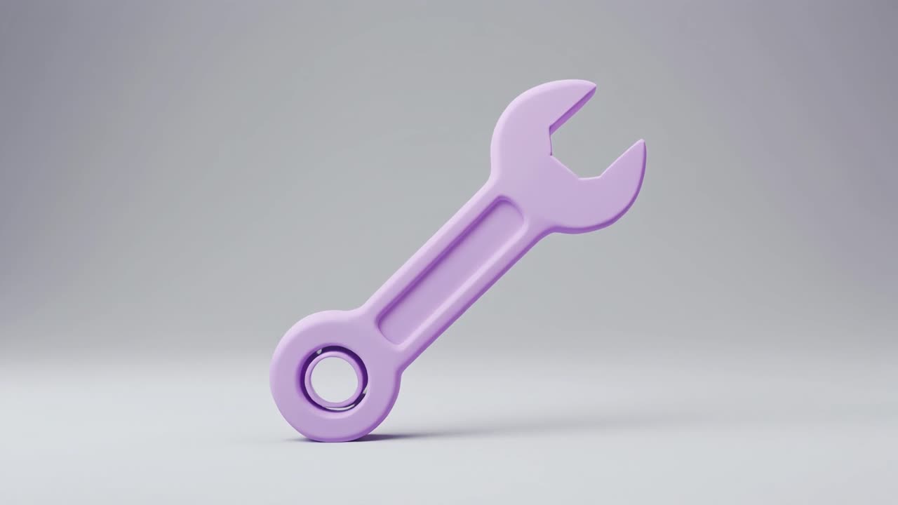 Animated 3D Purple Wrench Icon Dropping and Settling