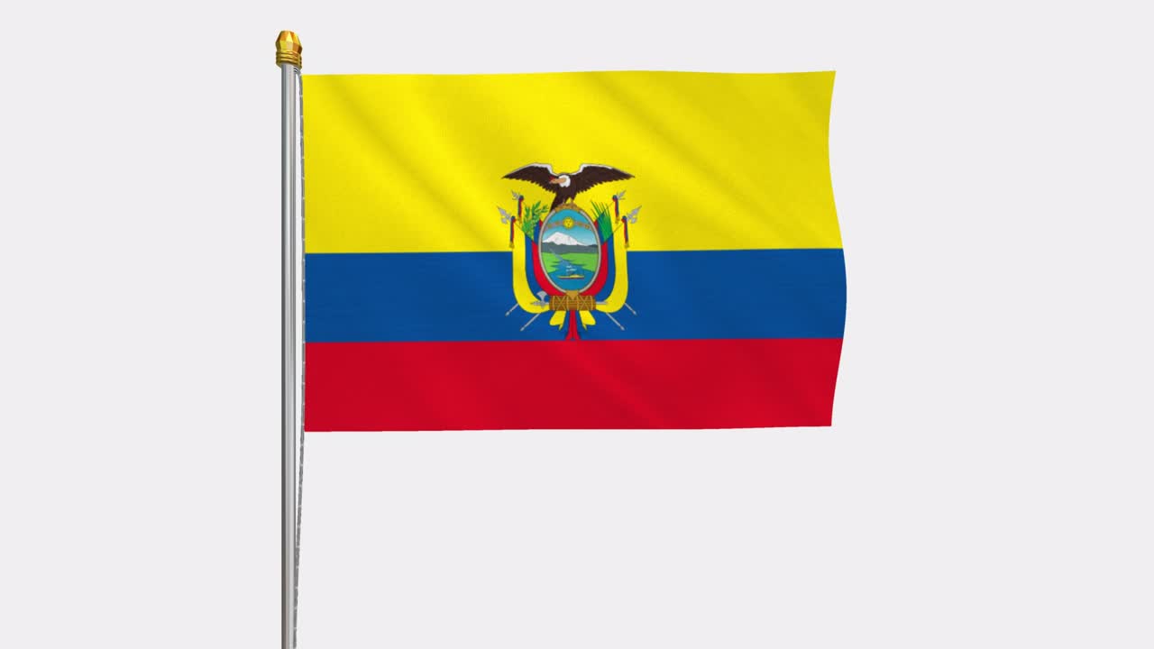 vídeo en bucle de la bandera de ecuador revoloteando en el viento, vídeo en cámara lenta de 4k, con canal alfa