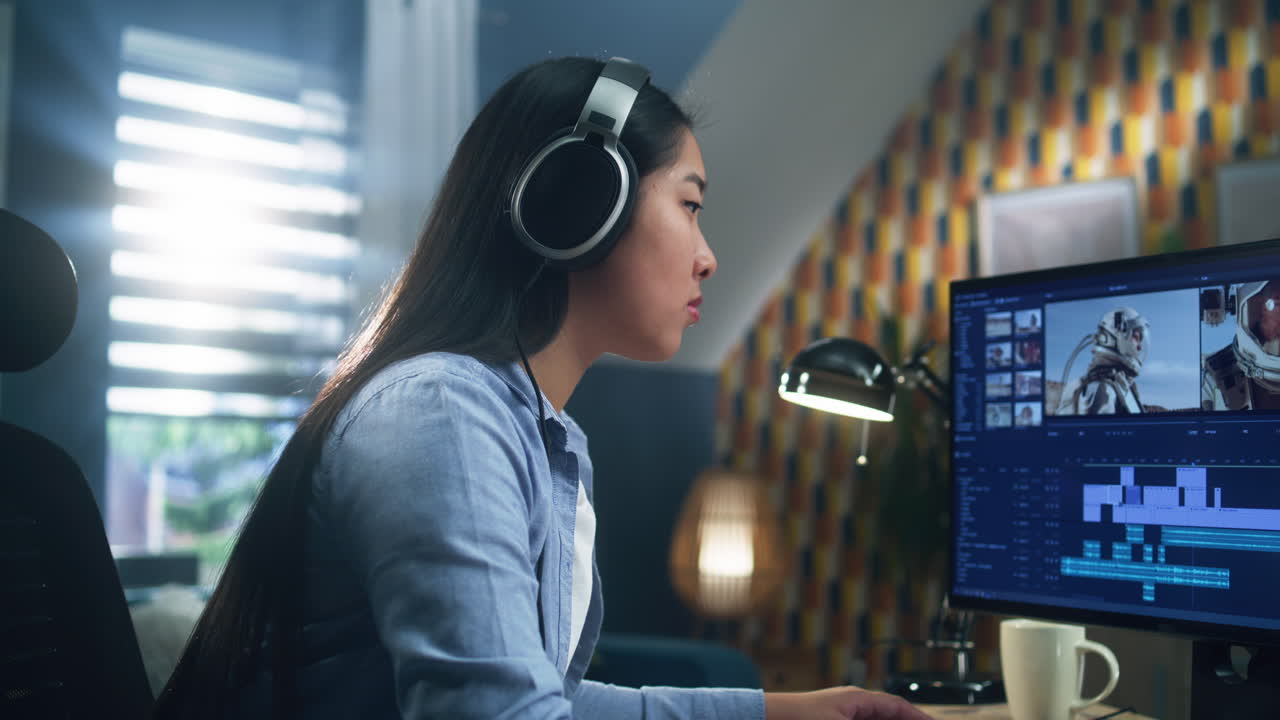 Female Editor Making Video with Astronauts