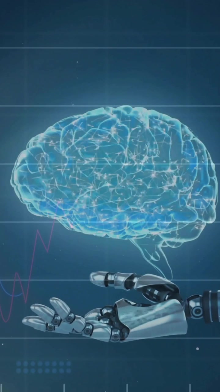 Animation of data processing and brain over robotic arm