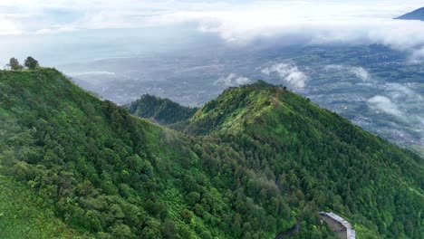 aerial view of greenery landscape on the hillside. tropical mountain forest in the morning.