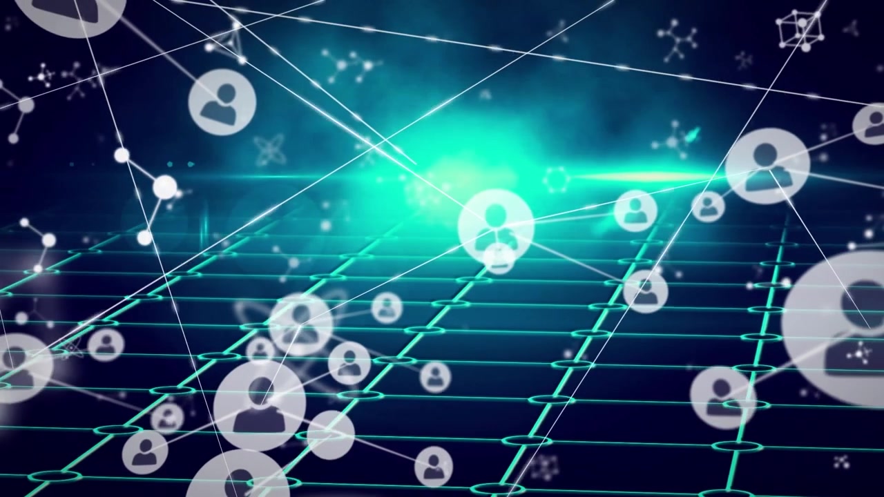Network of profile icons and network of profile icons against light trails