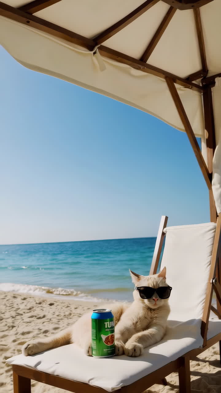 Gatto in vacanza in spiaggia