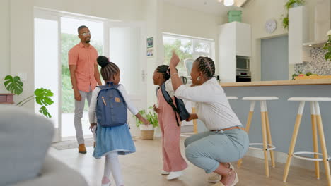 Mom,-bye-hug-and-student-going-to-school