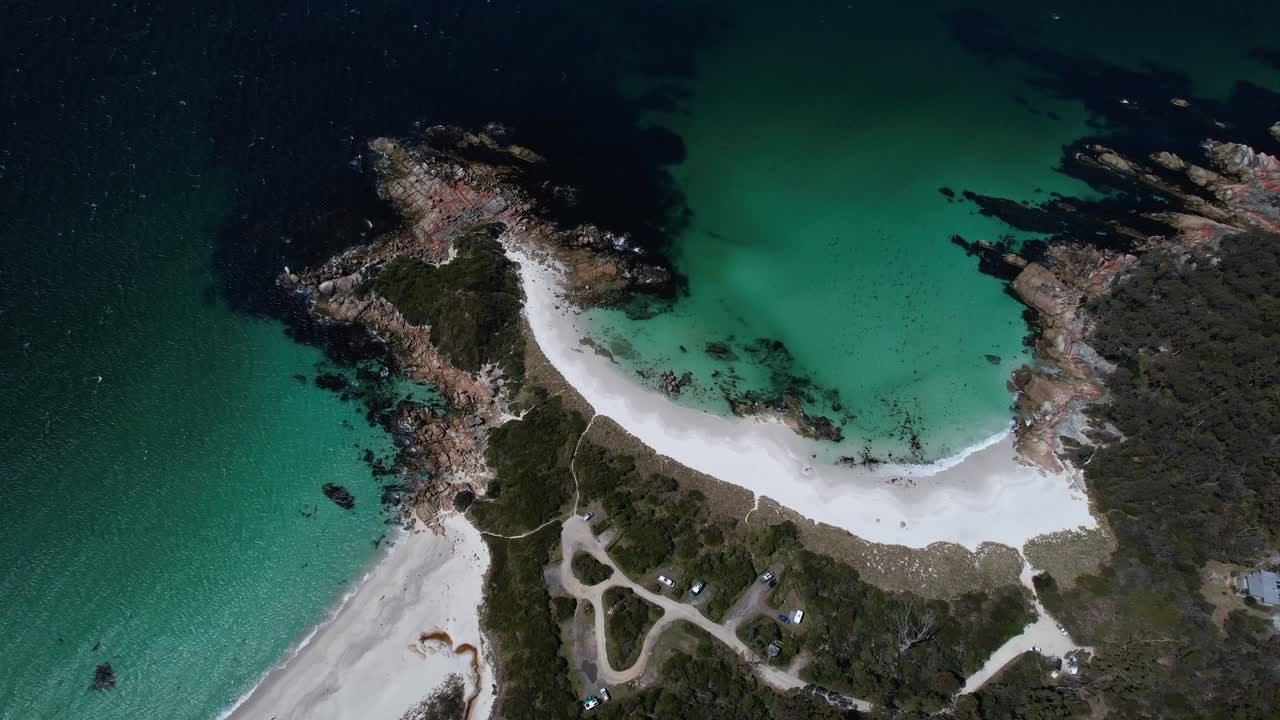 Bird's Eye View Over Jeanneret Beach In Tasmania, Australia - Drone Shot