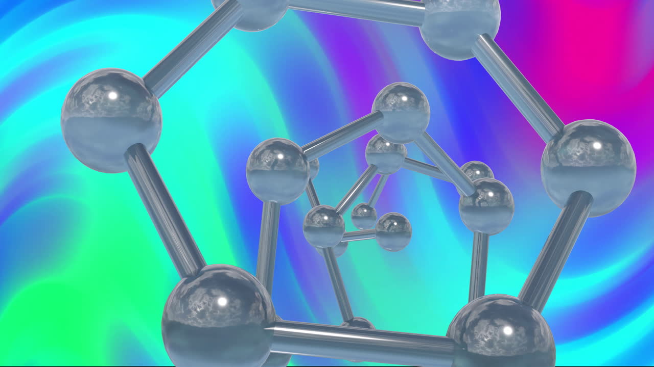 animación de la estructura molecular sobre un fondo de gradiente vibrante y colorido