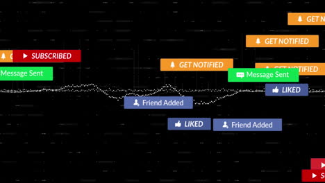 animação de várias barras de notificação sobre gráficos e números mudantes em fundo preto