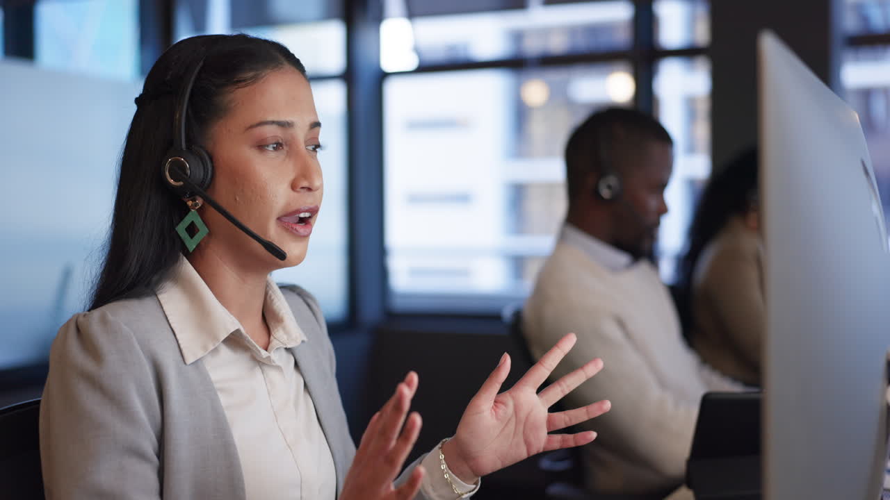 Telemarketing, computer and woman with customer