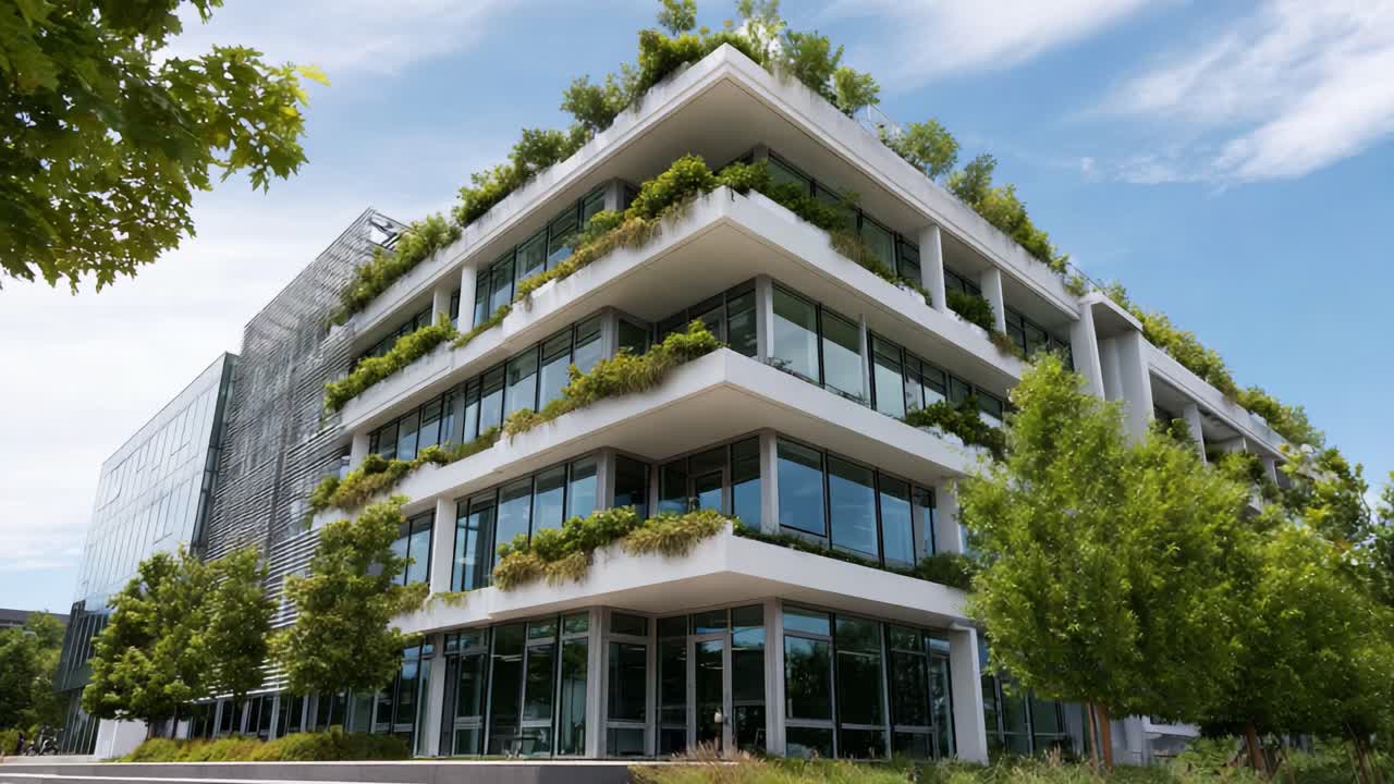 Maravilla arquitectónica moderna que exhibe vegetación y diseño sostenible en su fachada, fusionando la naturaleza con la infraestructura urbana y promoviendo la armonía ambiental