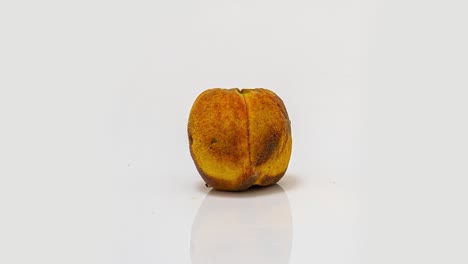 time lapse of peach rotting on a white background, the process of decomposition and decay, shooting period 10 days