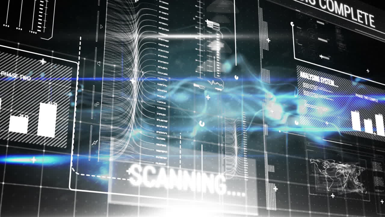 Futuristic interface with different graphs and data