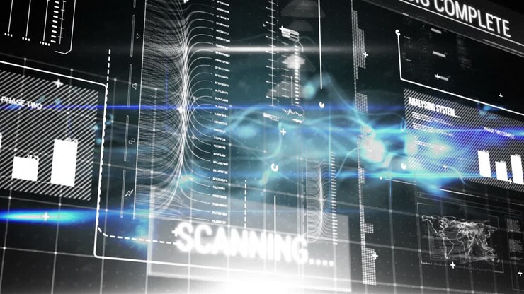 Futuristic interface with different graphs and data