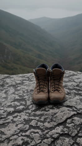 hiking boots on a mountaintop