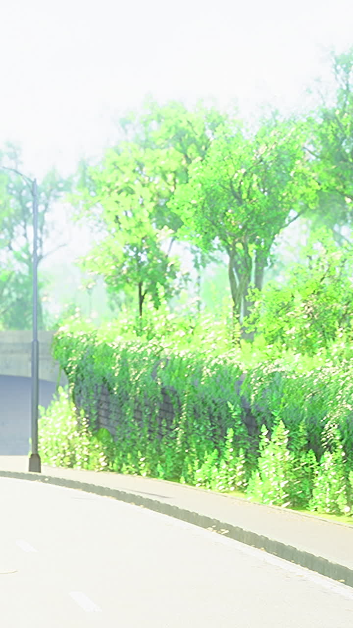 Sunlit pathway through a vibrant green park inviting morning strolls