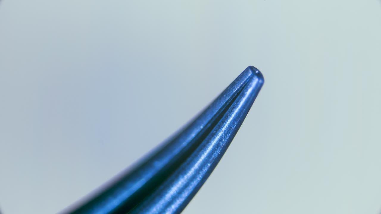 Surgical tweezers with sharp tips under microscope