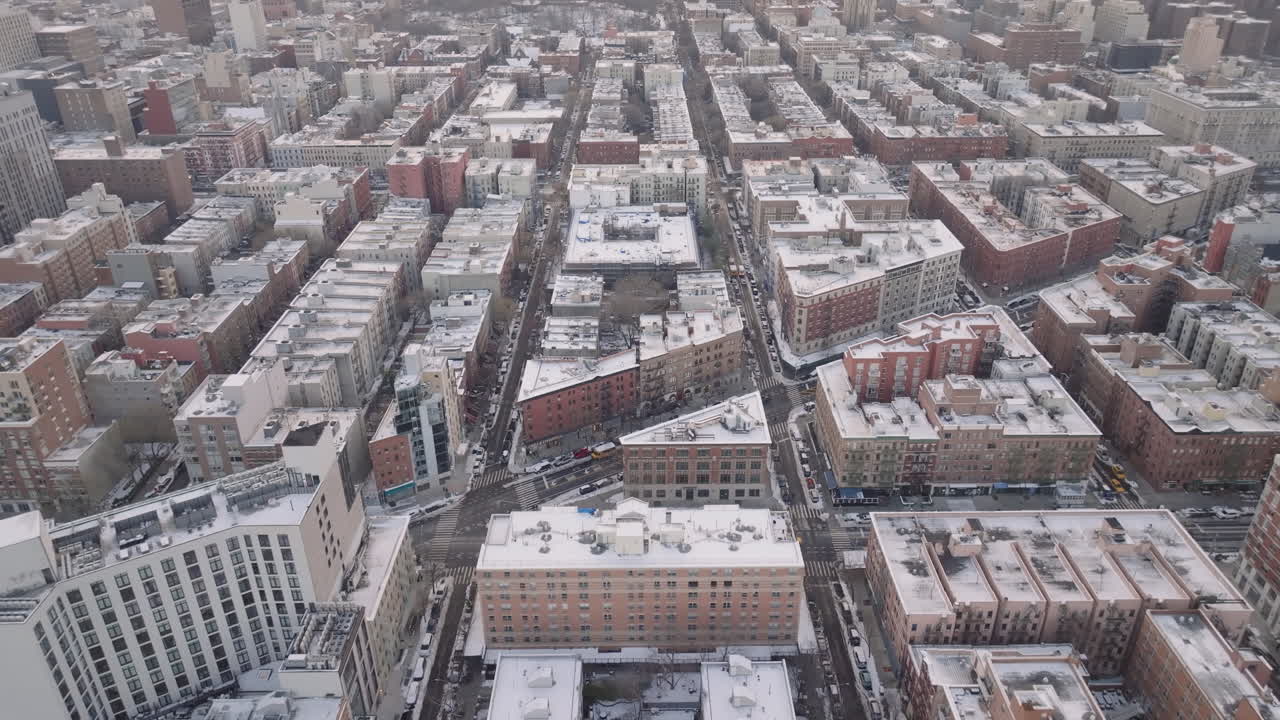 Aerial view of Harlem on a winter morning. Shot in New York City.