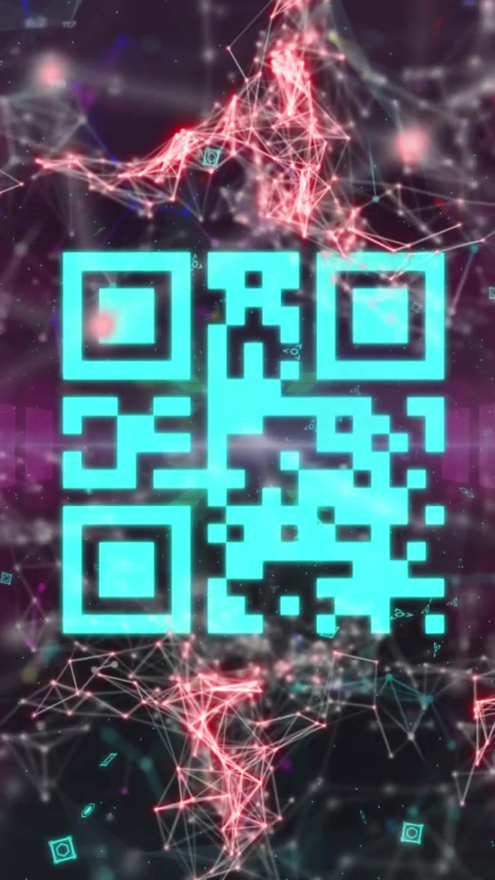 Animation of qr code and data processing over dark background
