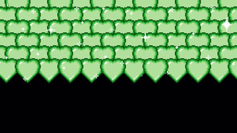 repeating green pixel art pattern with hearts or bubbles and sparkles